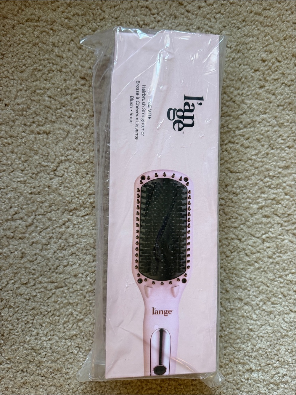 Lange Blush Pink Paddle Straightening Brush. LE VITE hairbrush straightener